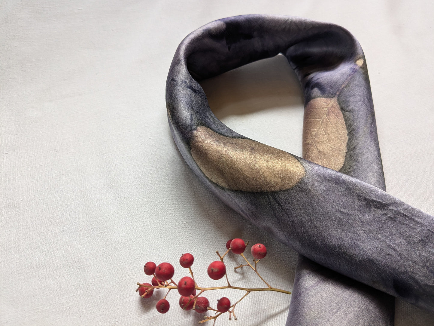 Botanical Silk Scarf – Logwood Dye & smokebush Leaves