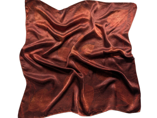 Natural Madder-Dyed Silk Scarf with Judas Leaves