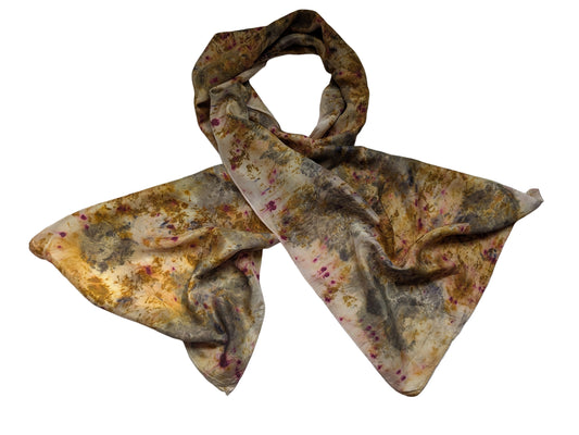 Abstract leaf print and flower dyes, natural silk scarf