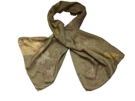 Leaf eco print  and pomegranate dyed natural silk scarf