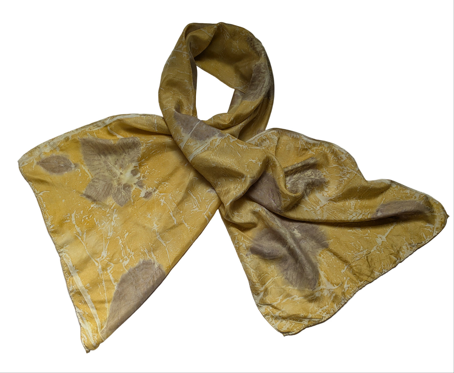 Leaf eco print yellow natural silk scarf