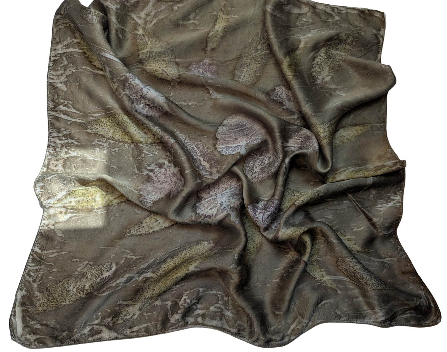 Eco-Dyed Pomegranate Silk Scarf with leaf Prints