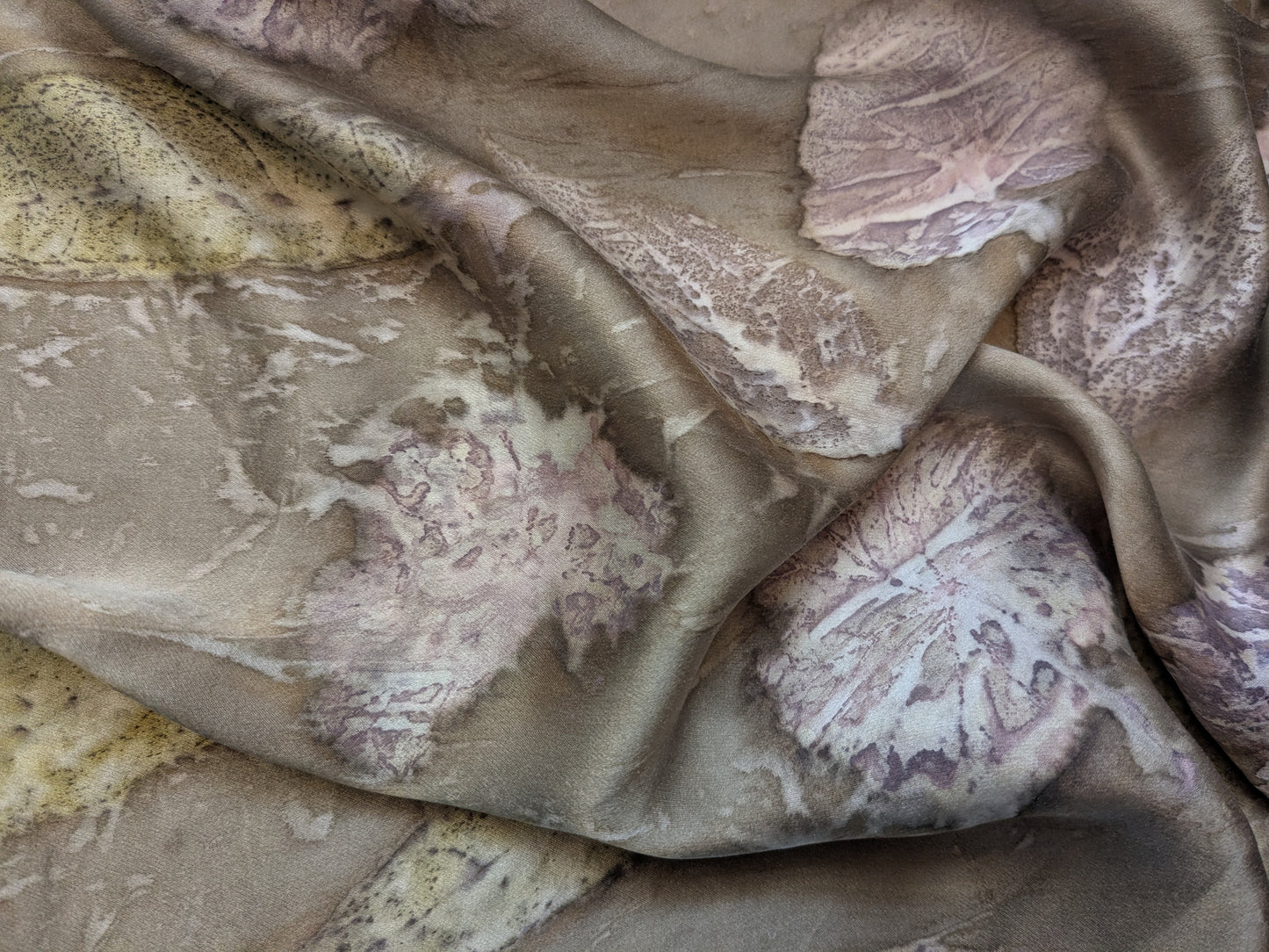 Eco-Dyed Pomegranate Silk Scarf with leaf Prints