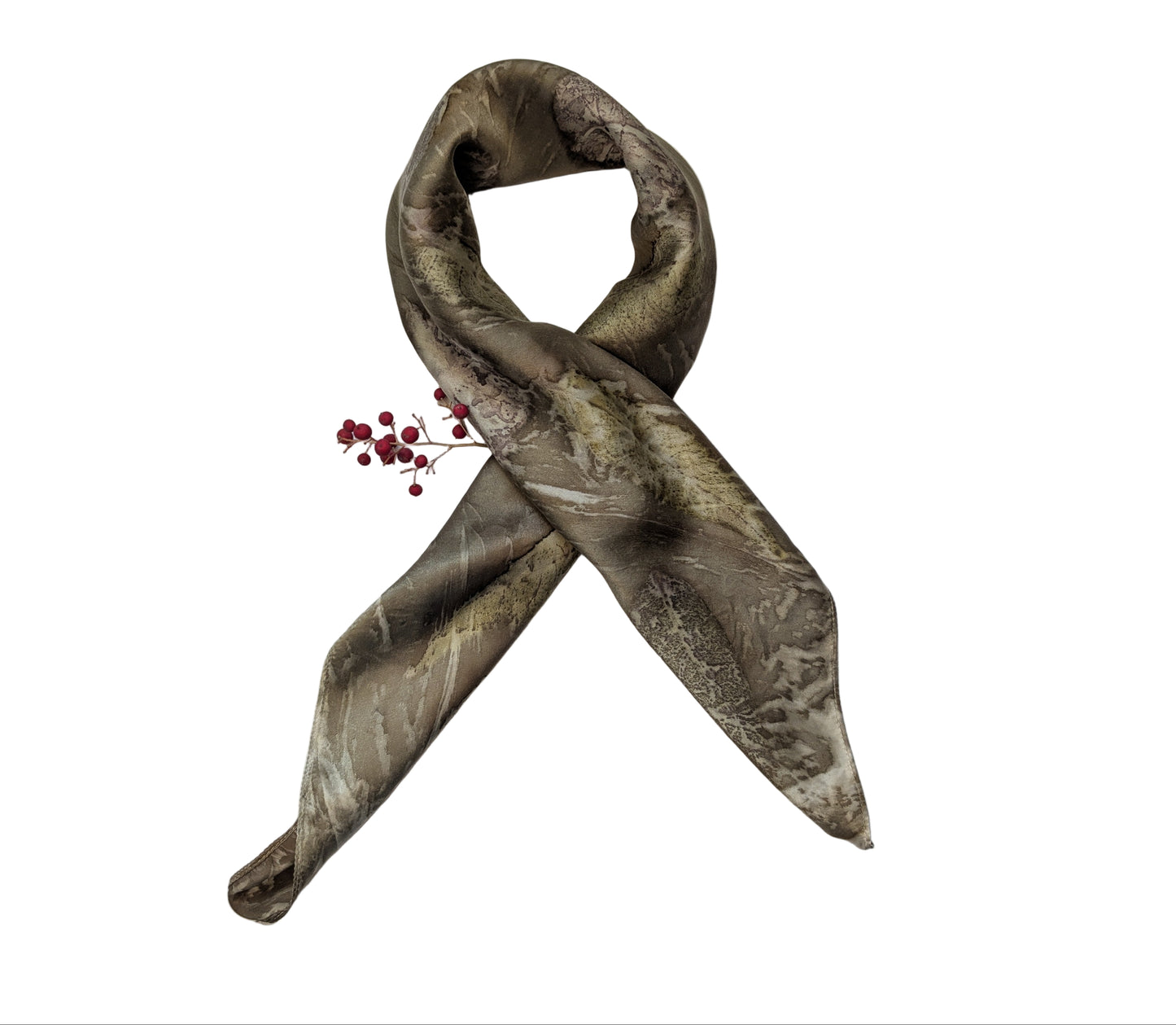 Eco-Dyed Pomegranate Silk Scarf with leaf Prints