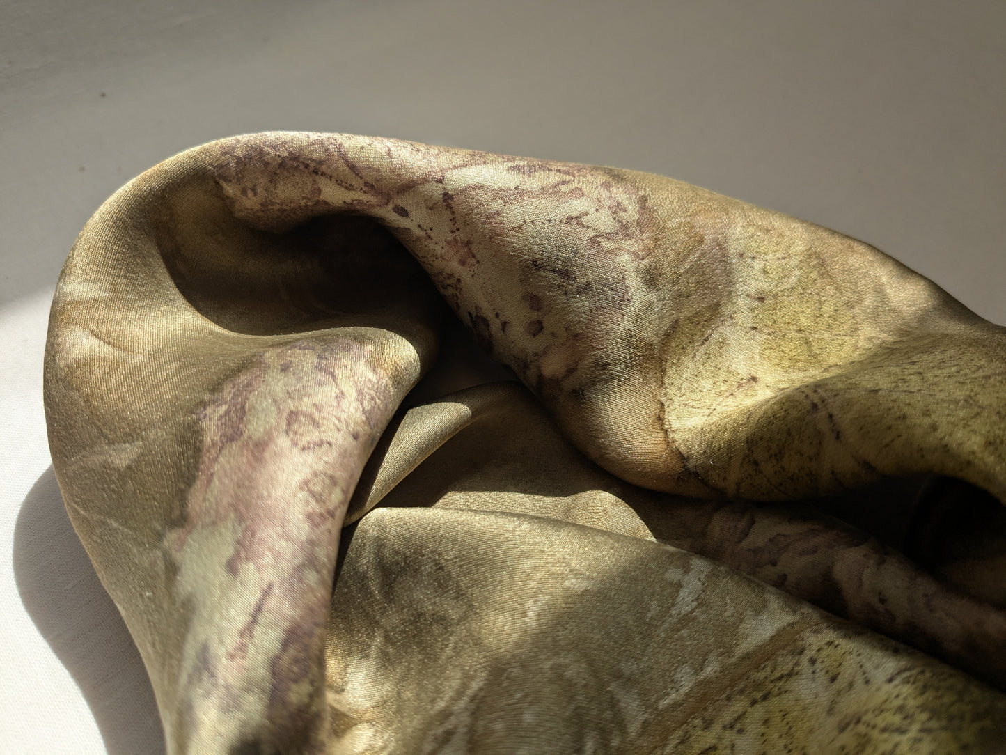 Eco-Dyed Pomegranate Silk Scarf with leaf Prints