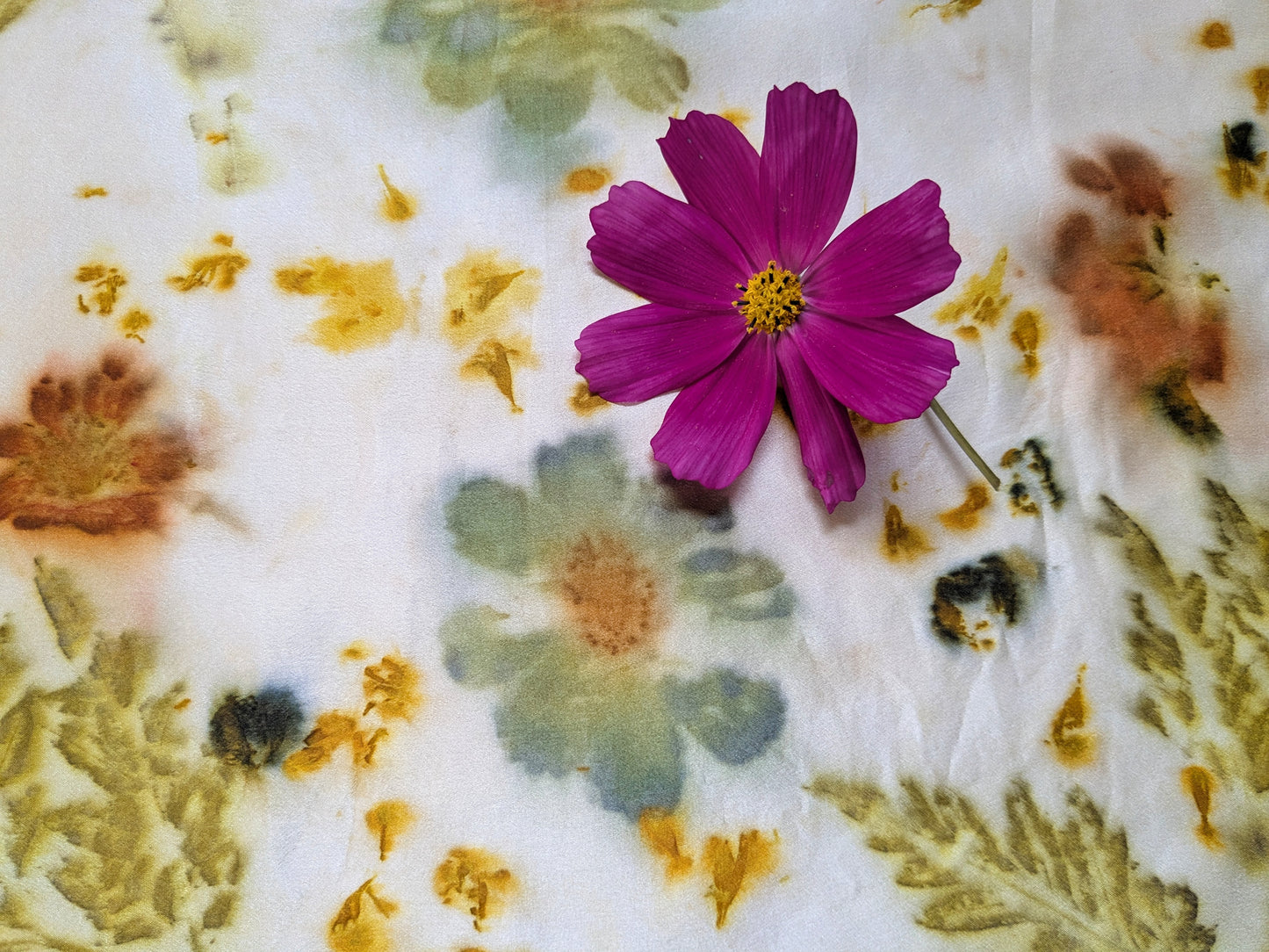 Eco printed silk satin scarf with flowers