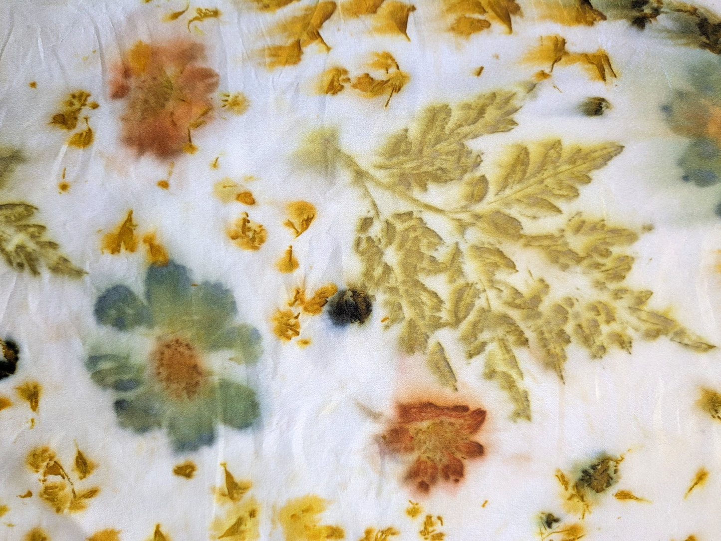 Eco printed silk satin scarf with flowers