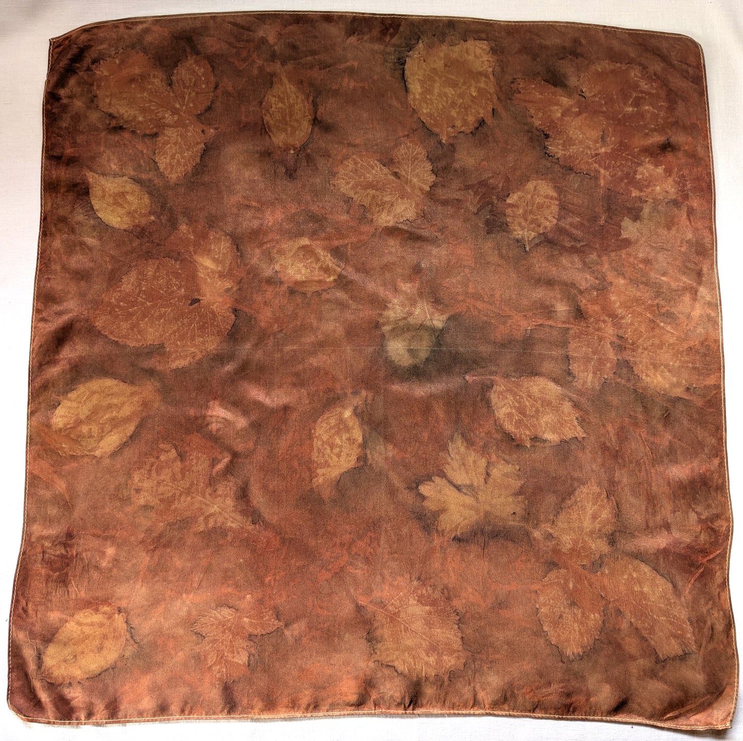 Autumn scarf, madder dyed and eco printed leaves