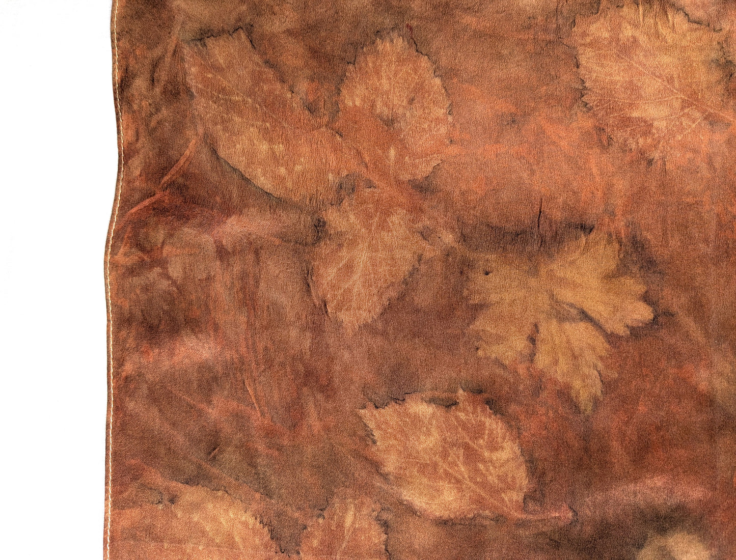 Autumn scarf, madder dyed and eco printed leaves