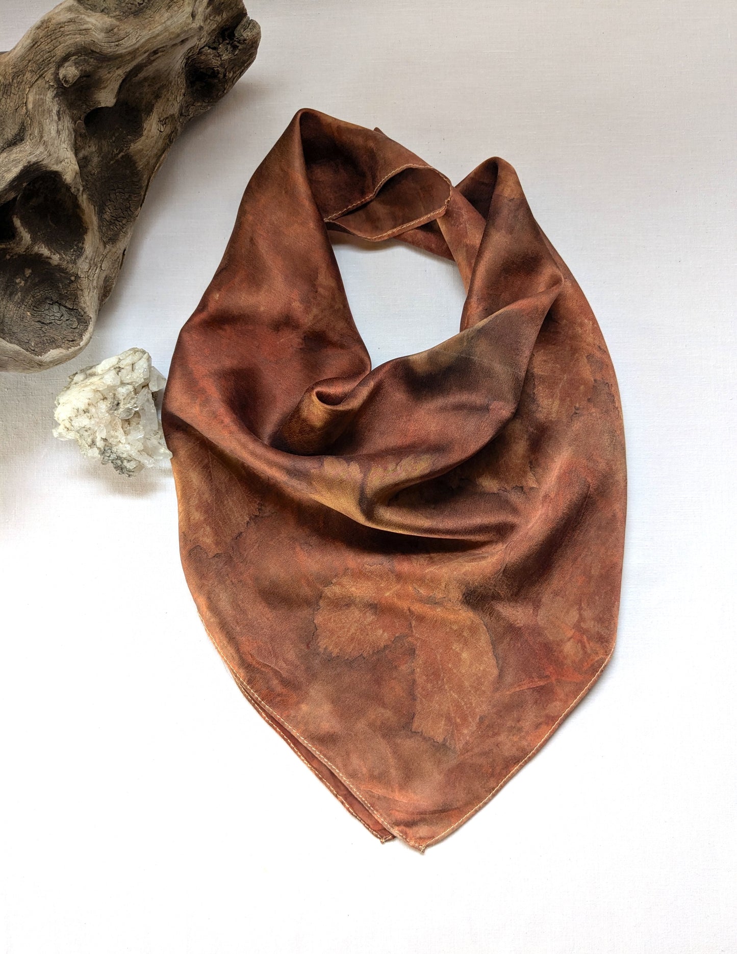 Autumn scarf, madder dyed and eco printed leaves