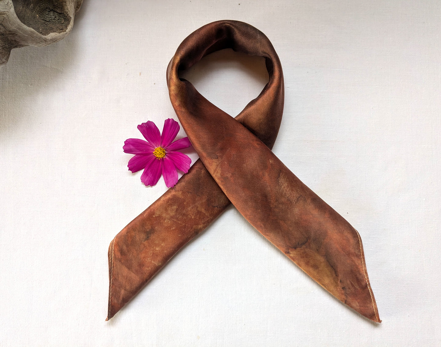 Autumn scarf, madder dyed and eco printed leaves