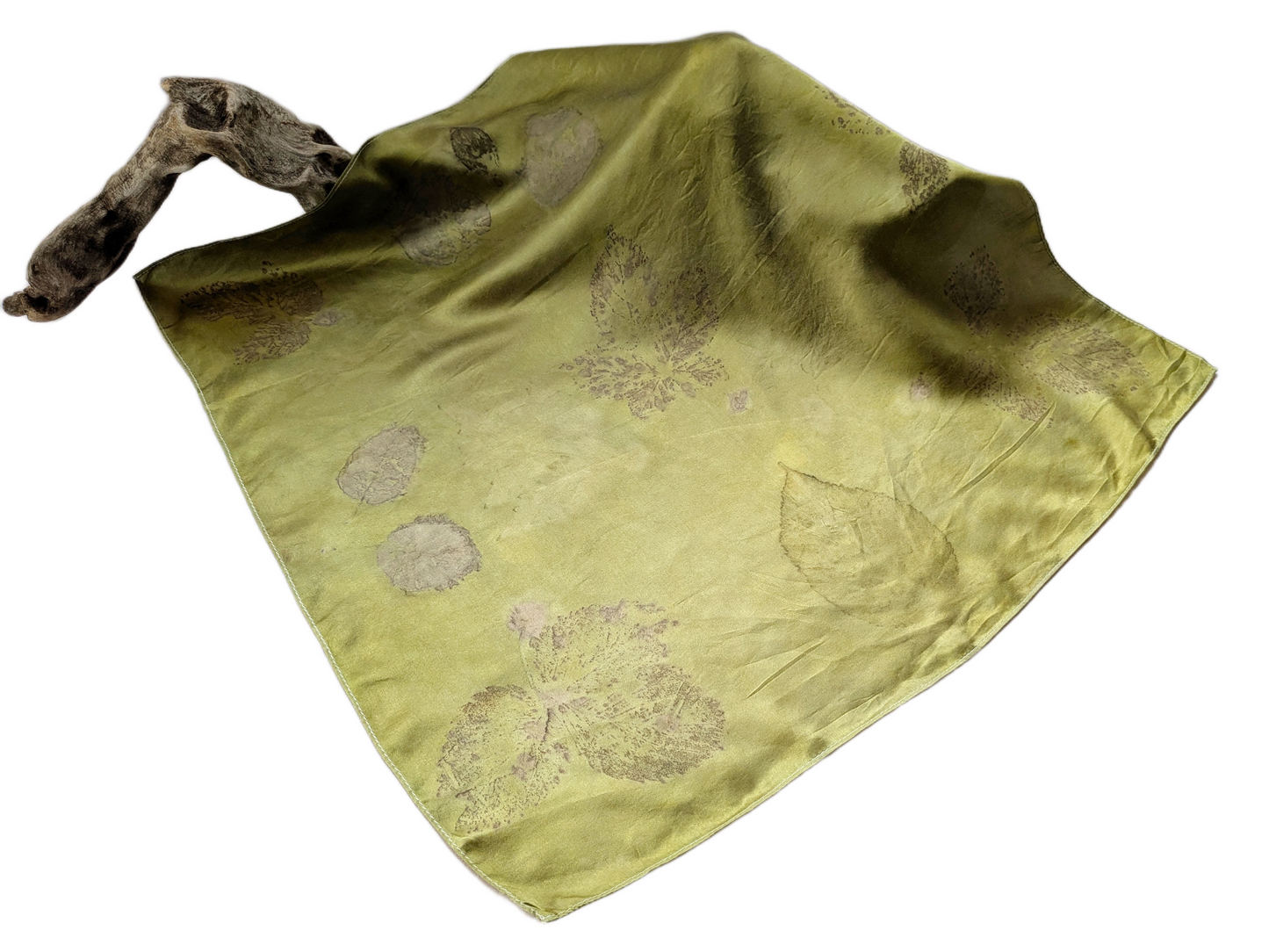 Eco printed army green natural silk scarf