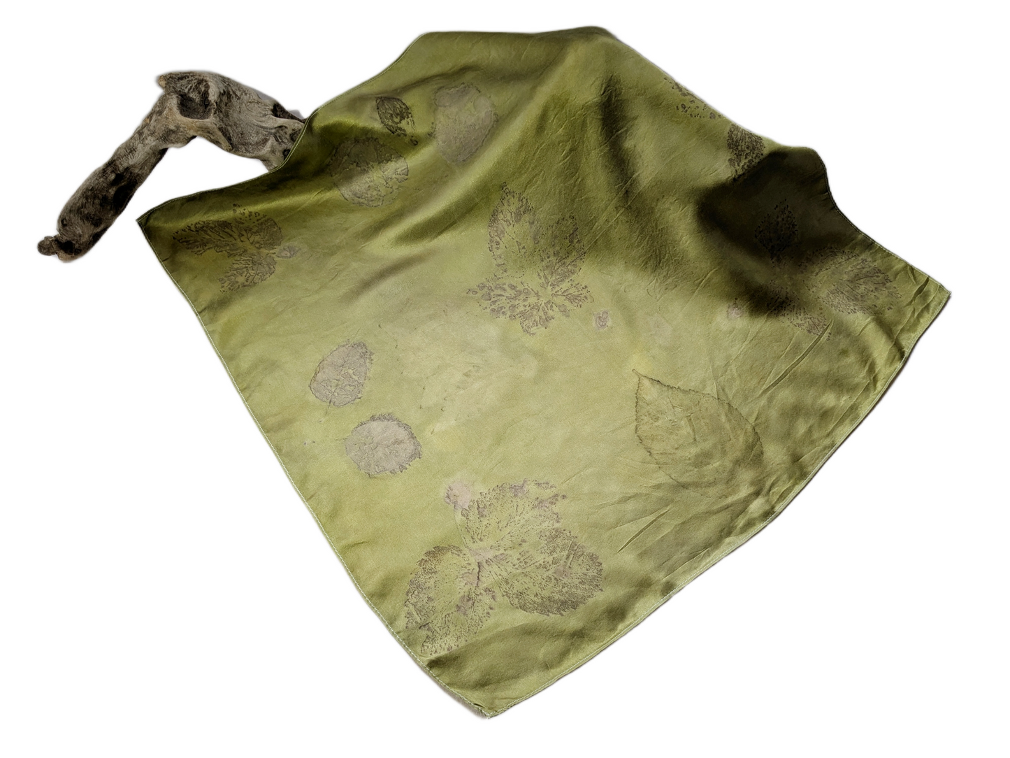 Eco printed army green natural silk scarf