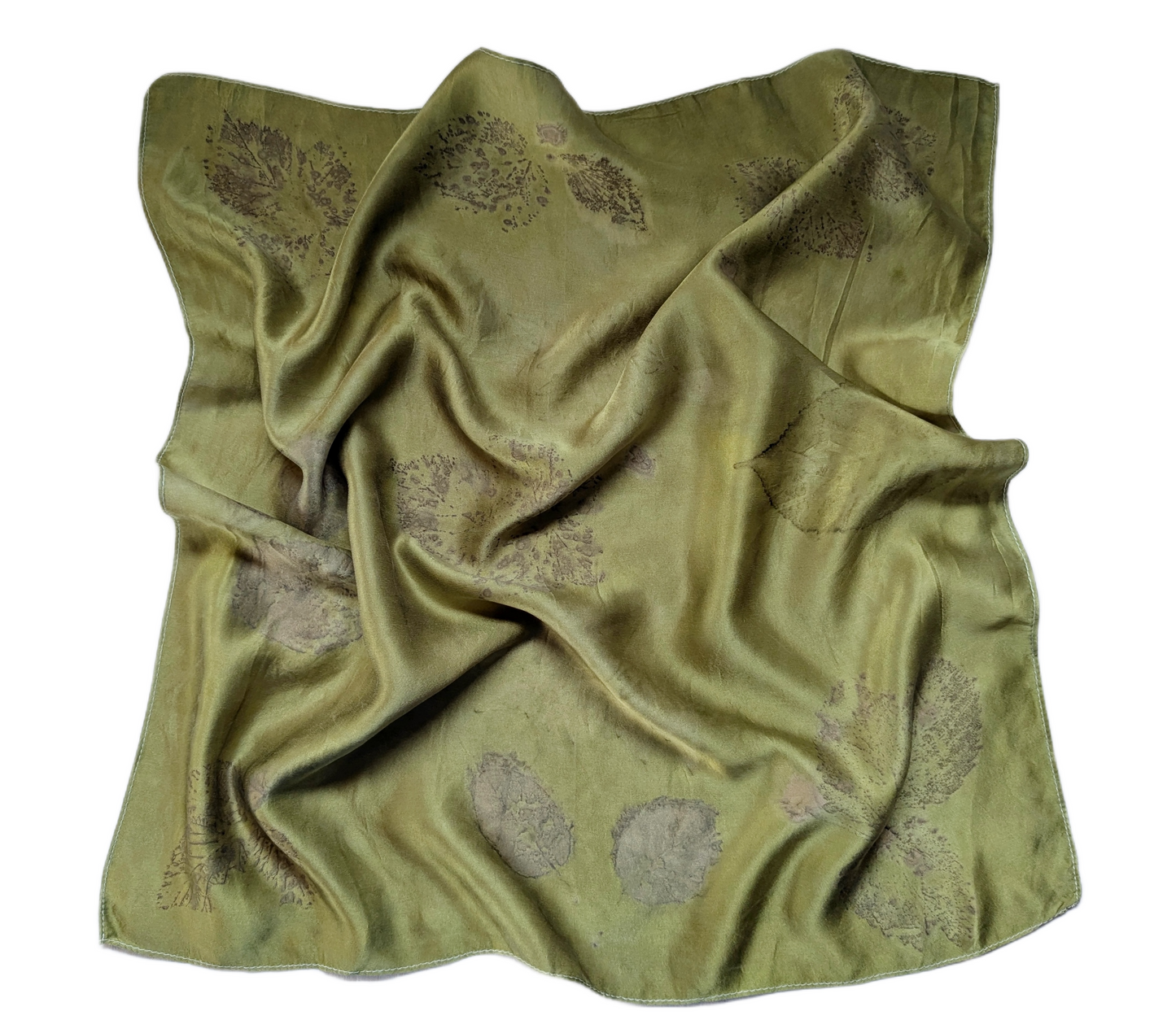 Eco printed army green natural silk scarf