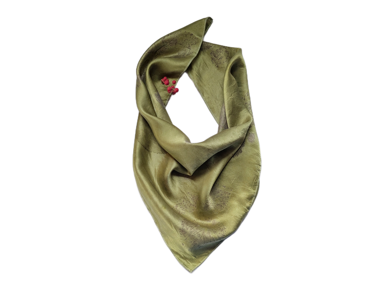 Eco printed army green natural silk scarf