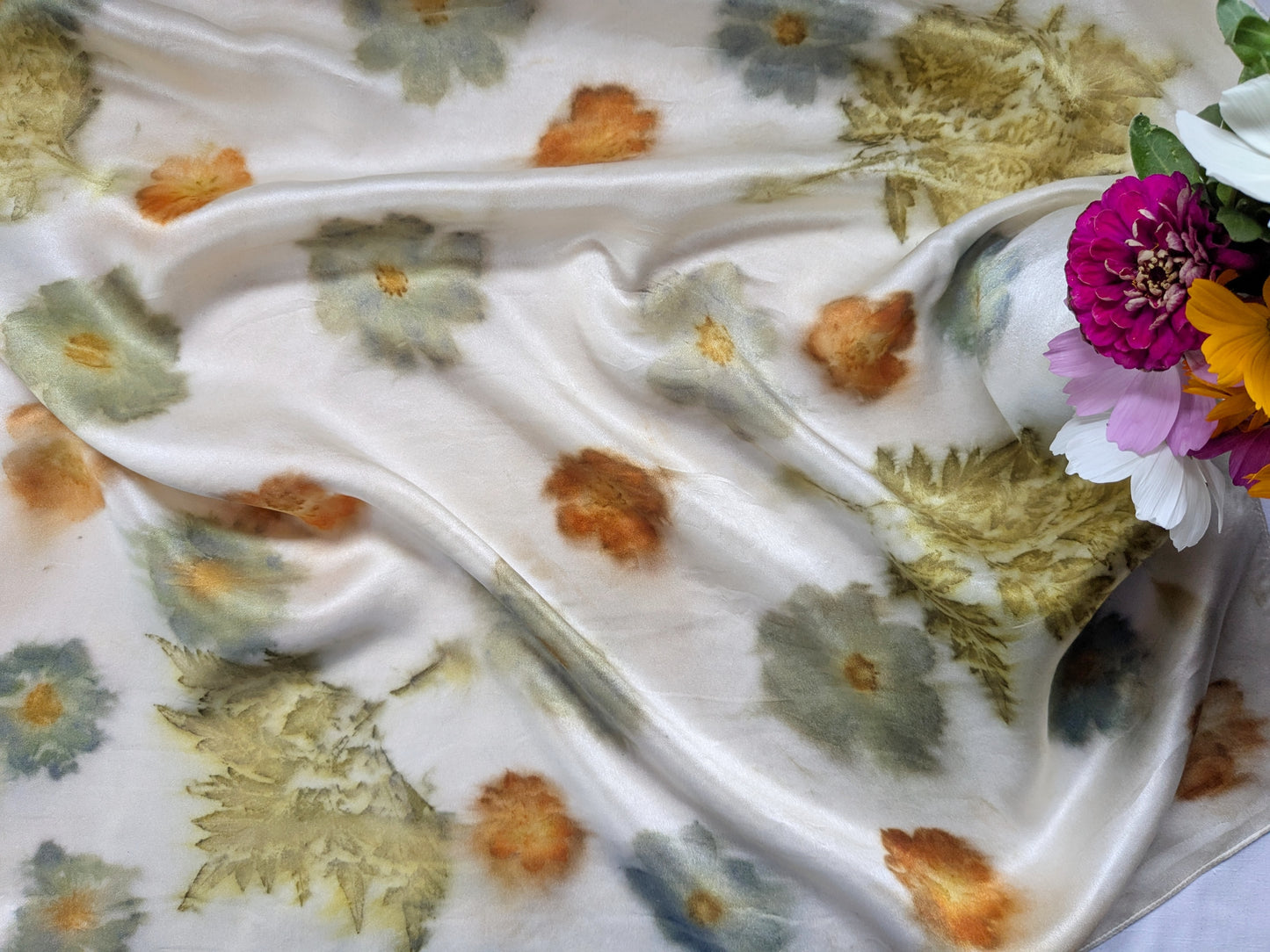 Flower eco printed natural silk scarf