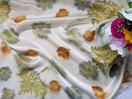 Flower eco printed natural silk scarf