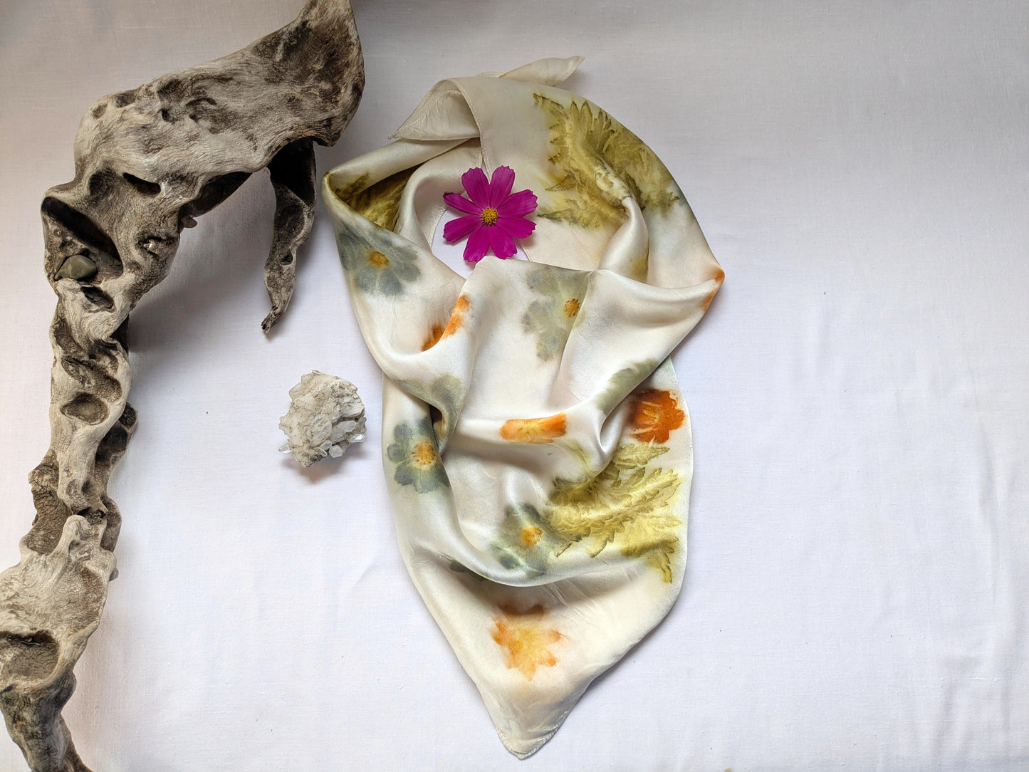 Flower eco printed natural silk scarf