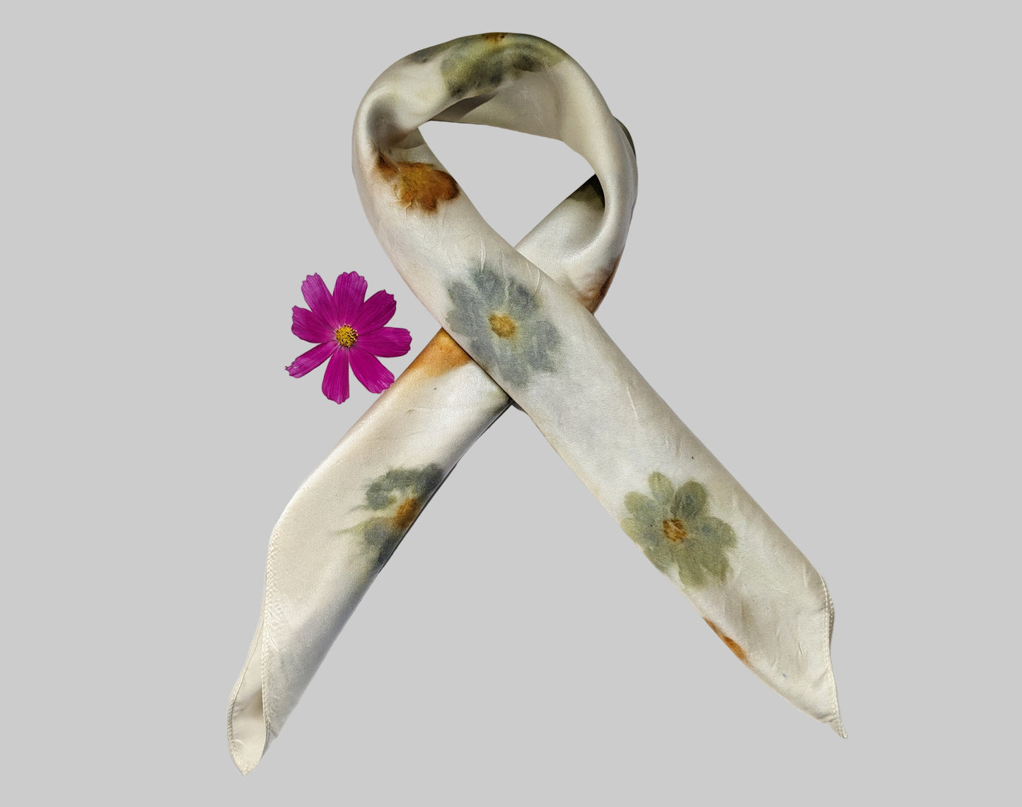 Flower eco printed natural silk scarf