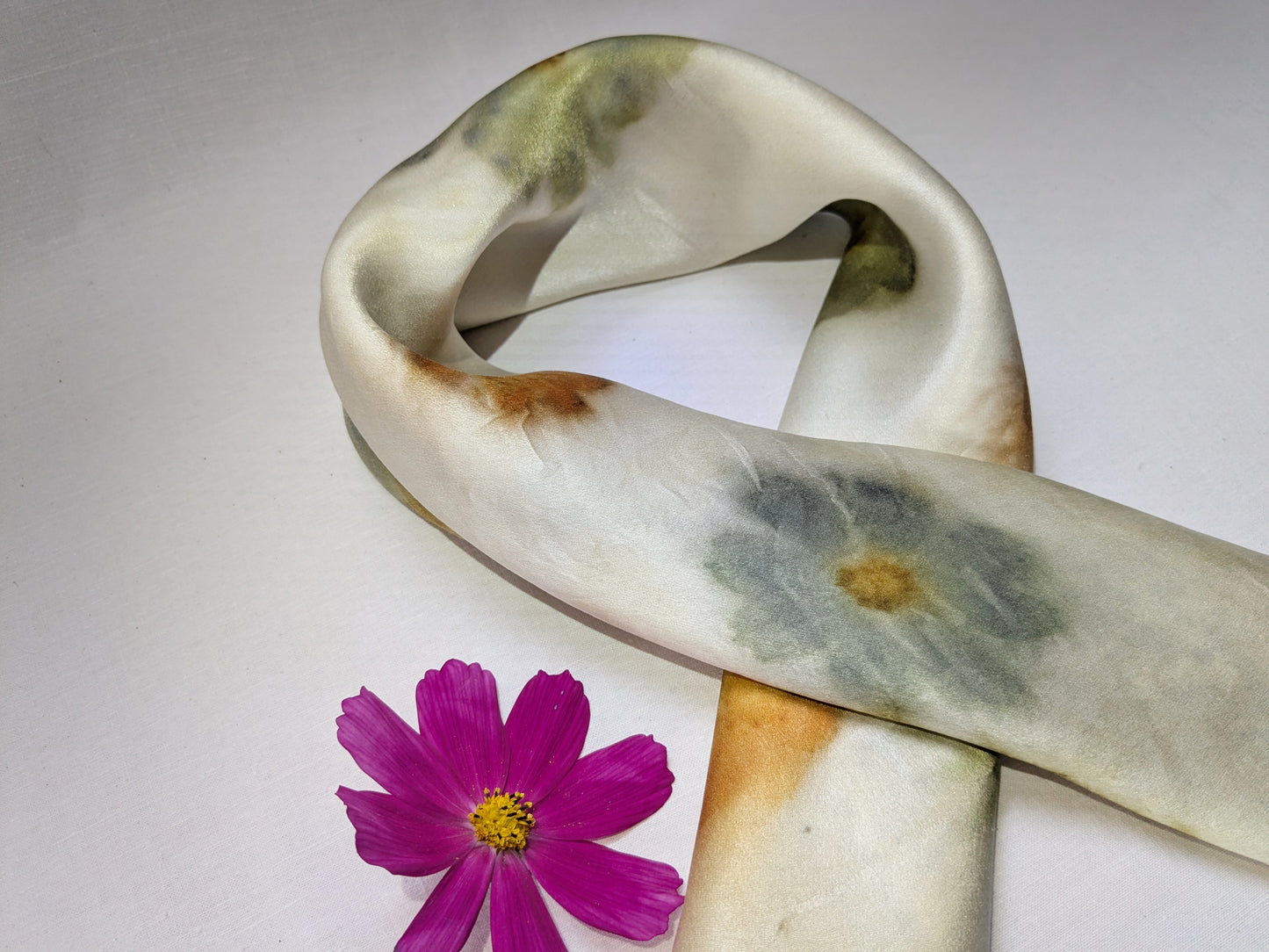 Flower eco printed natural silk scarf
