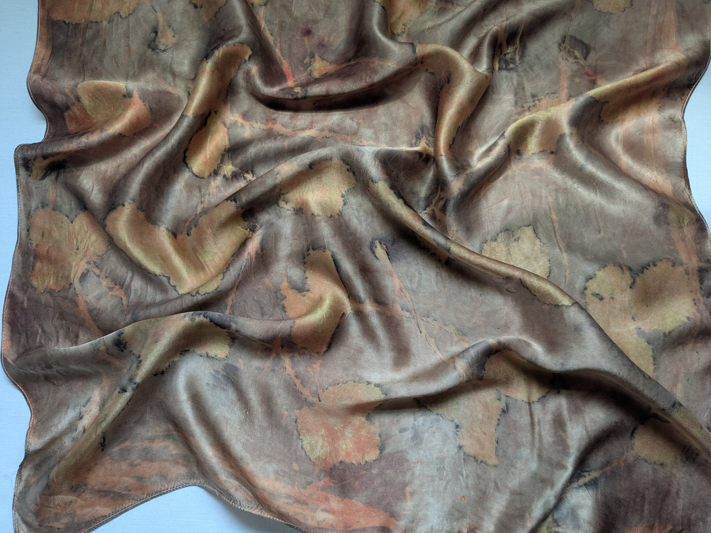 Strawberry leaves eco print on natural silk scarf