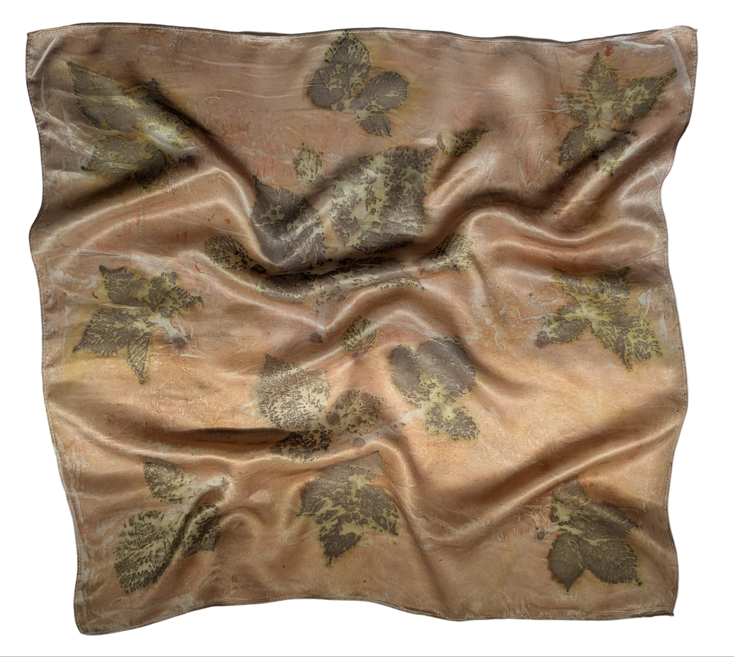 Blackberry leaves eco print on natural silk scarf