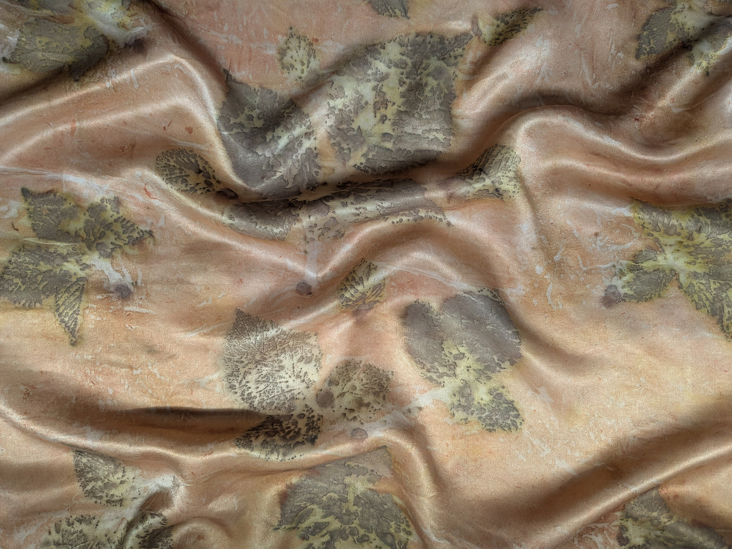 Blackberry leaves eco print on natural silk scarf