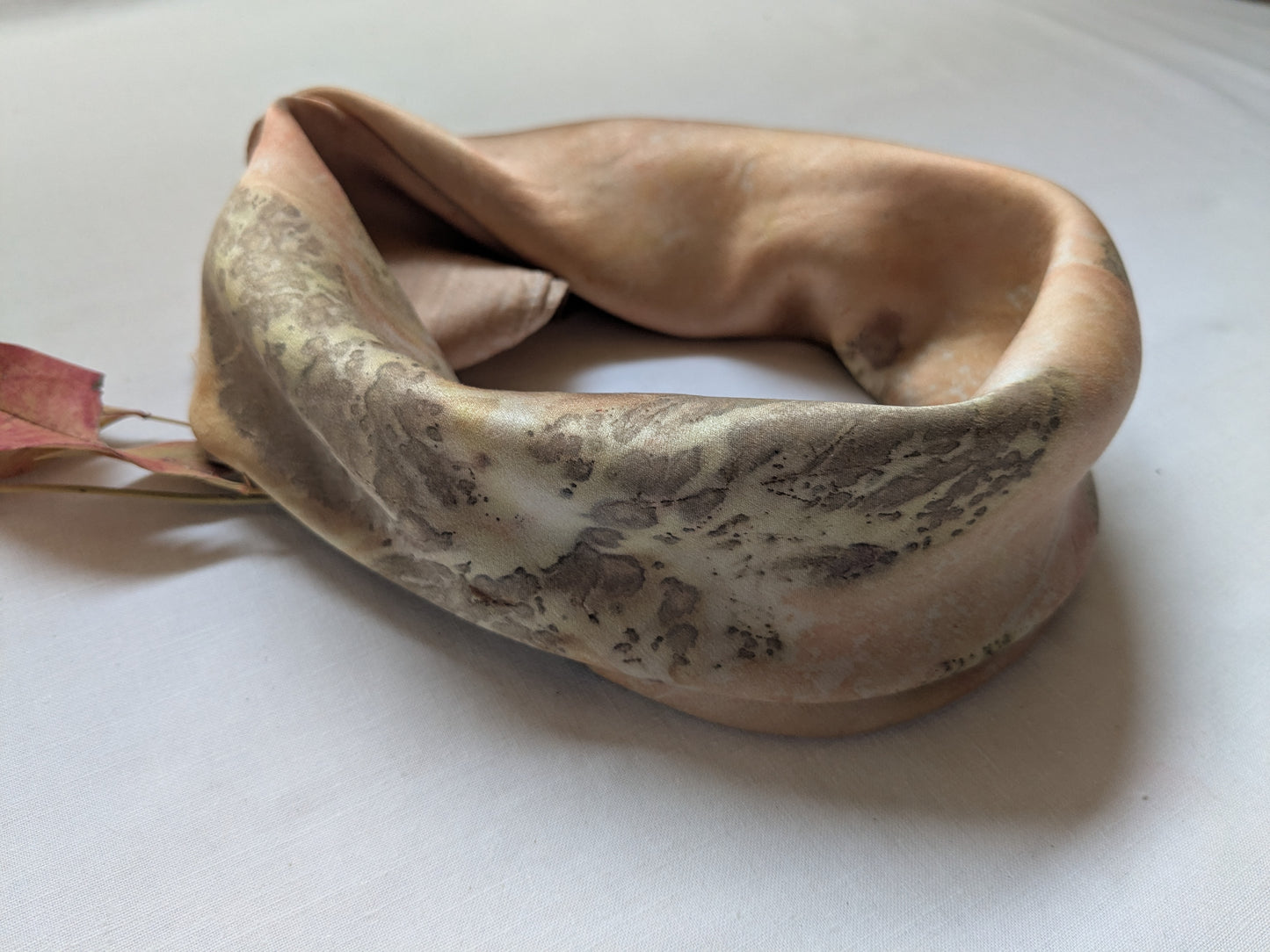 Blackberry leaves eco print on natural silk scarf