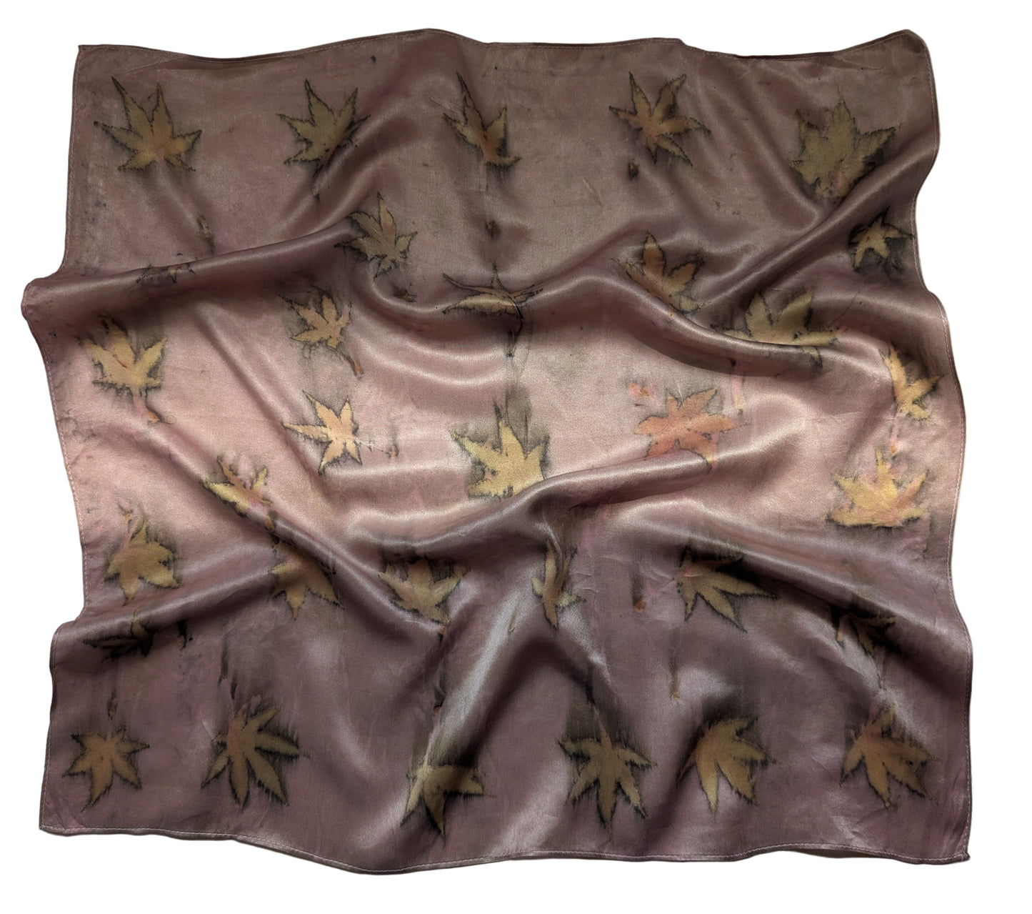 Maple leaves eco print on natural silk scarf