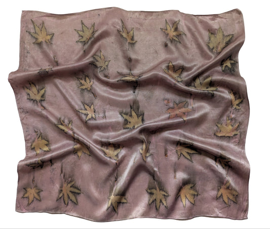 Maple leaves eco print on natural silk scarf
