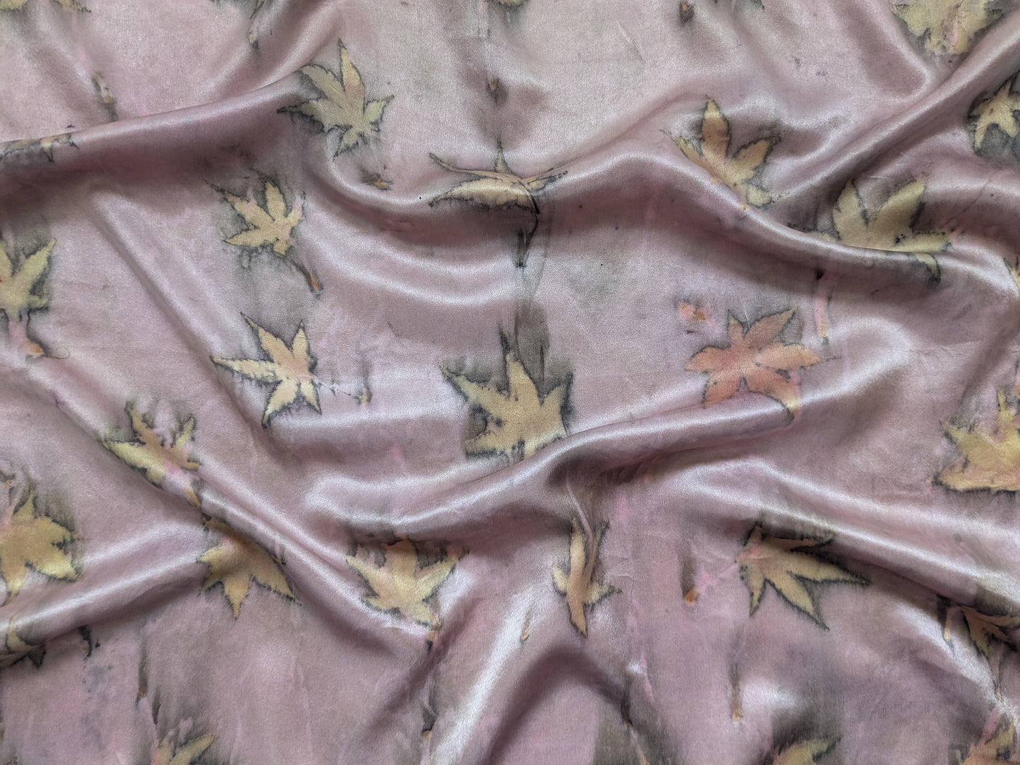 Maple leaves eco print on natural silk scarf