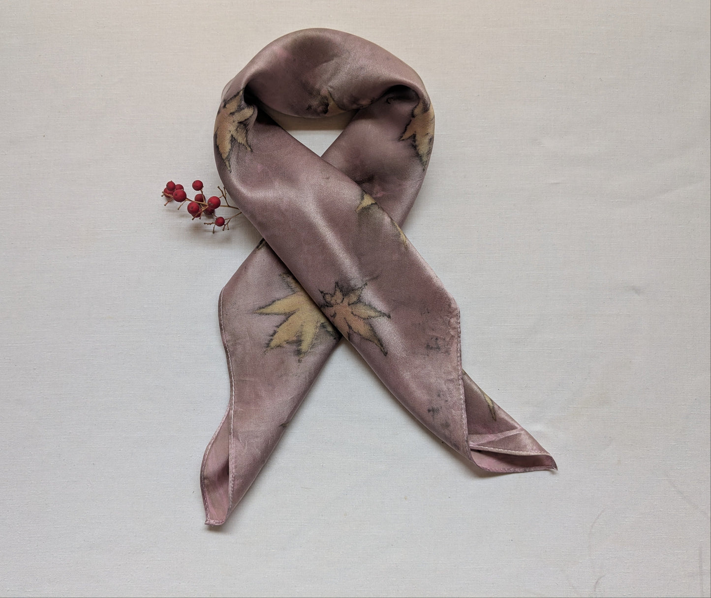 Maple leaves eco print on natural silk scarf