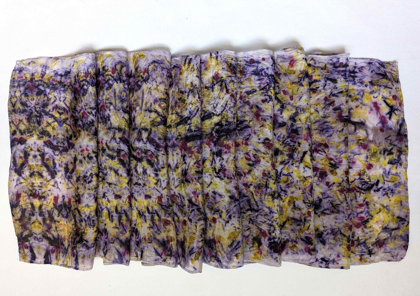 Hand-Dyed Silk Scarf: Logwood, Cochineal & Marigold Patterns