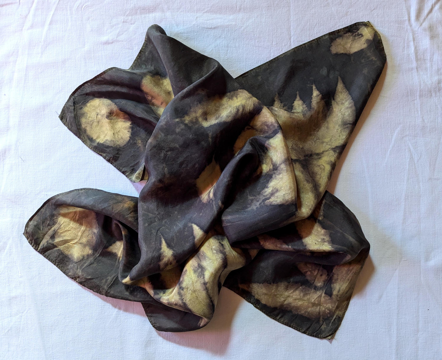 Eco Printed Silk Scarf: Hand Dyed Botanical Design, Made in Georgia