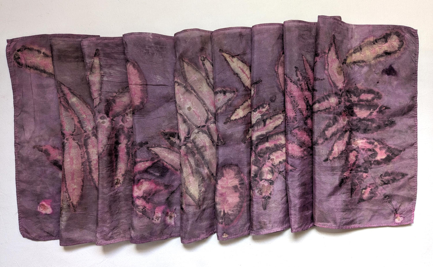 Hand-Dyed Silk Scarf: Cochineal, Sumac & Smokebush Botanical Print