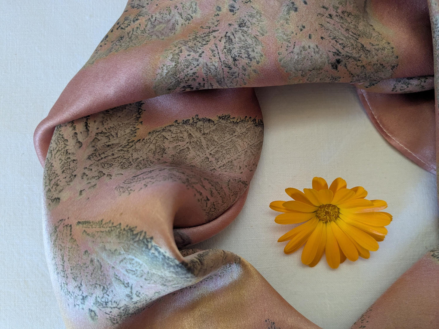 Eco Print Silk Scarf: Cochineal & Raspberry Leaf Dyed - 70x70cm