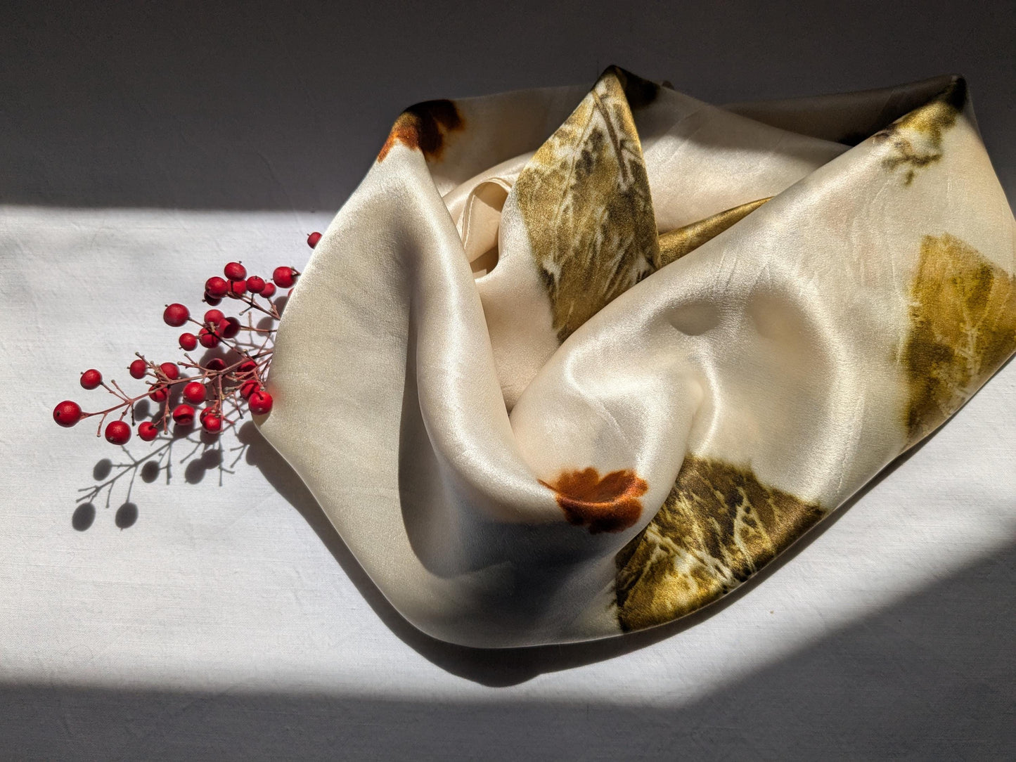 Eco Print Silk Scarf: Botanical Dyed Organic Accessory