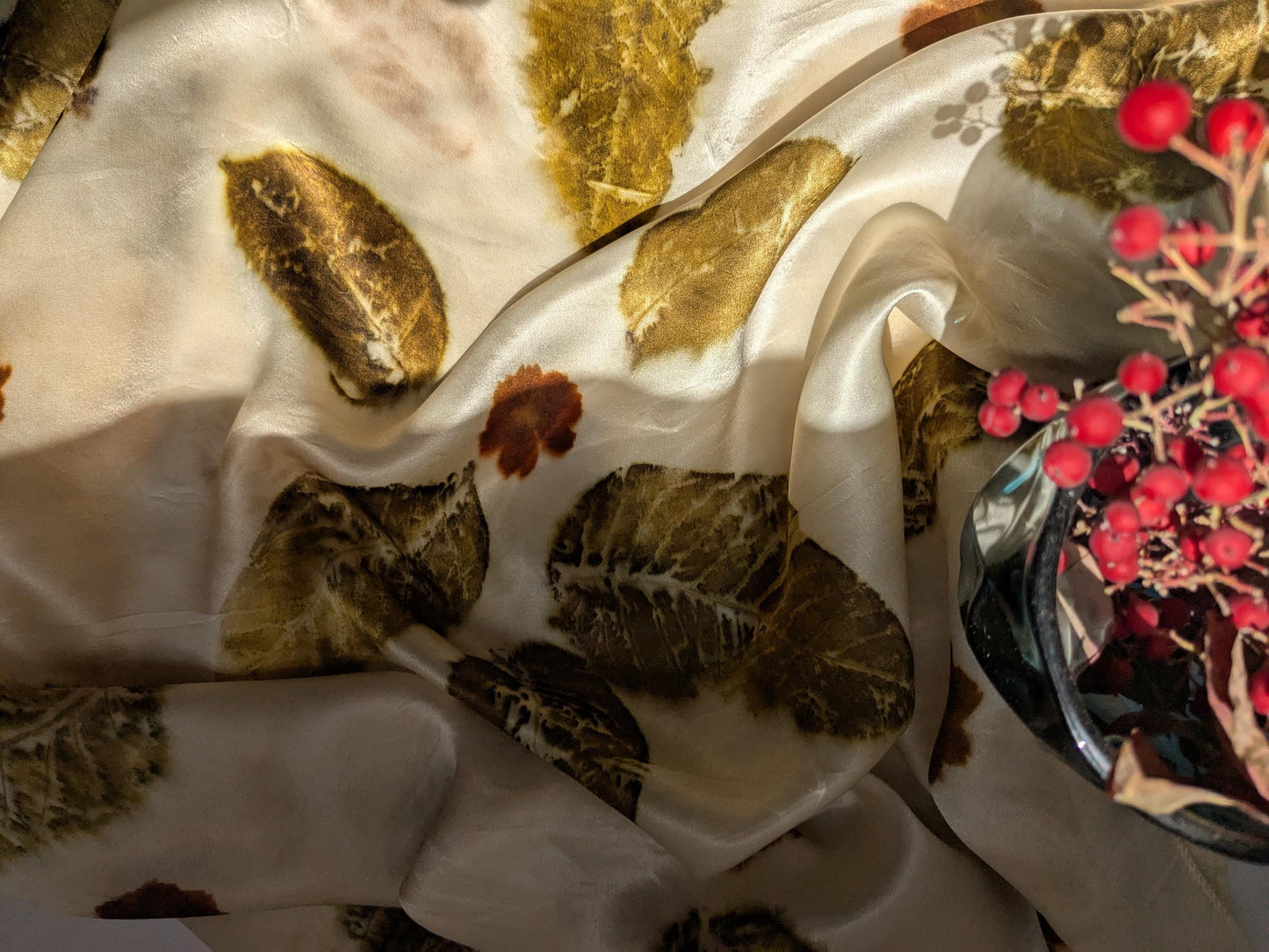 Eco Print Silk Scarf: Botanical Dyed Organic Accessory