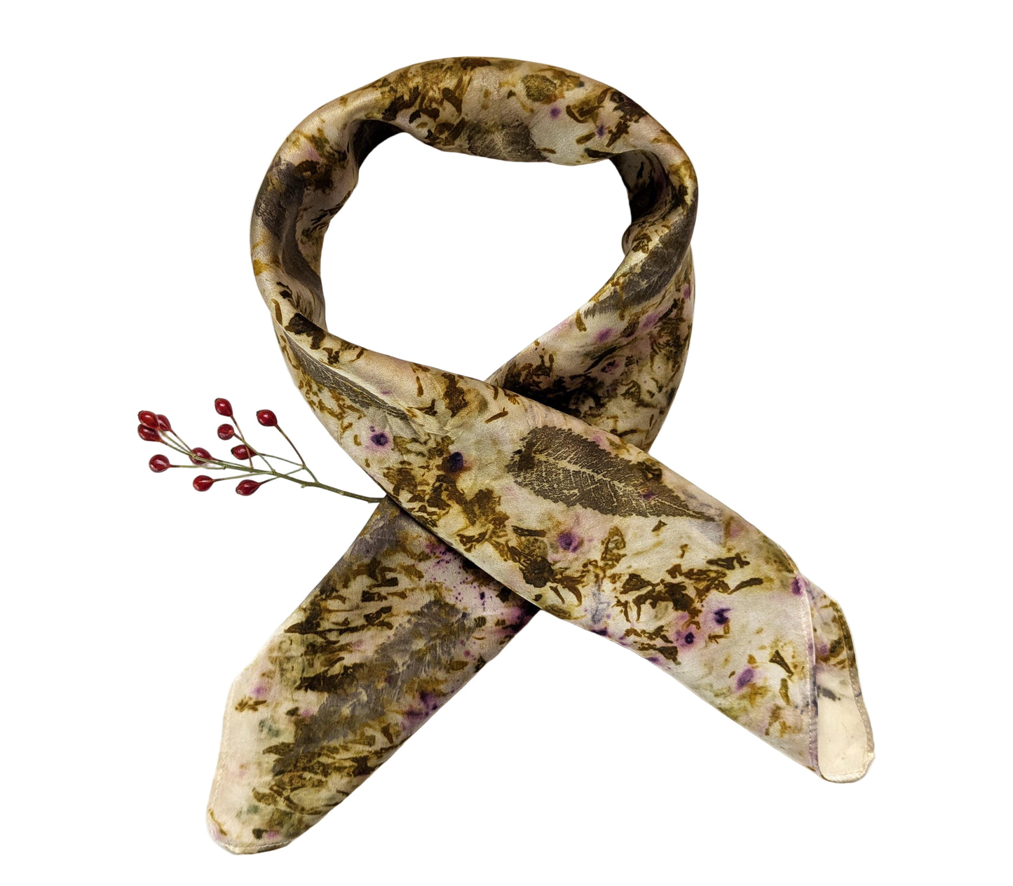 Eco-Printed Silk Satin Scarf: Sumac, Marigold & Cochineal Dyed