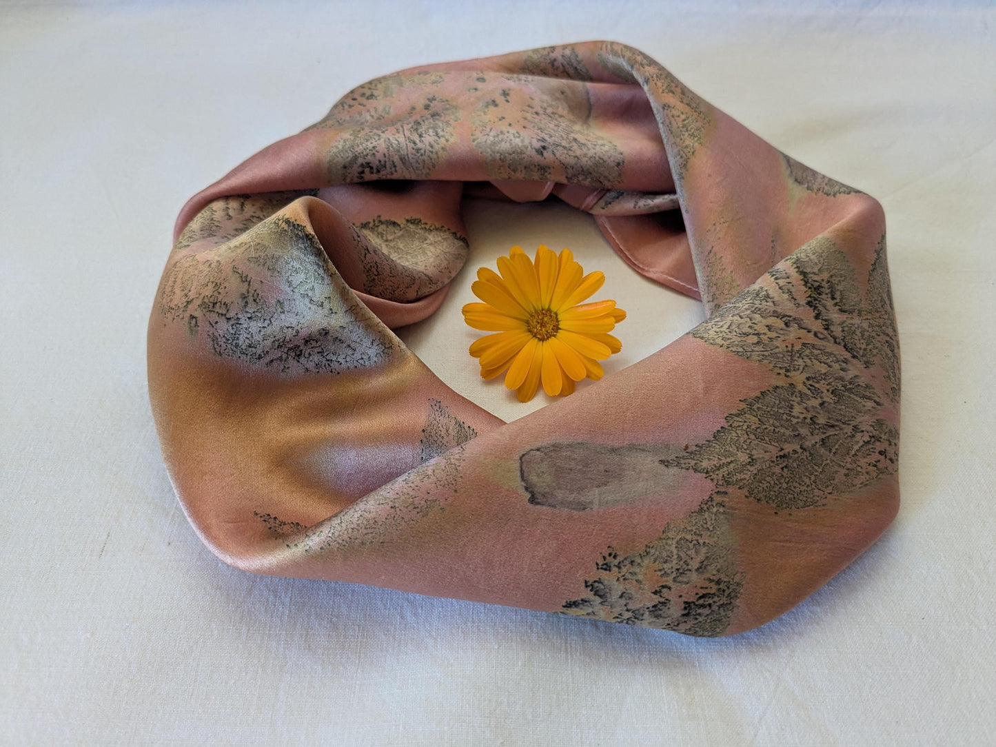 Eco Print Silk Scarf: Cochineal & Raspberry Leaf Dyed - 70x70cm