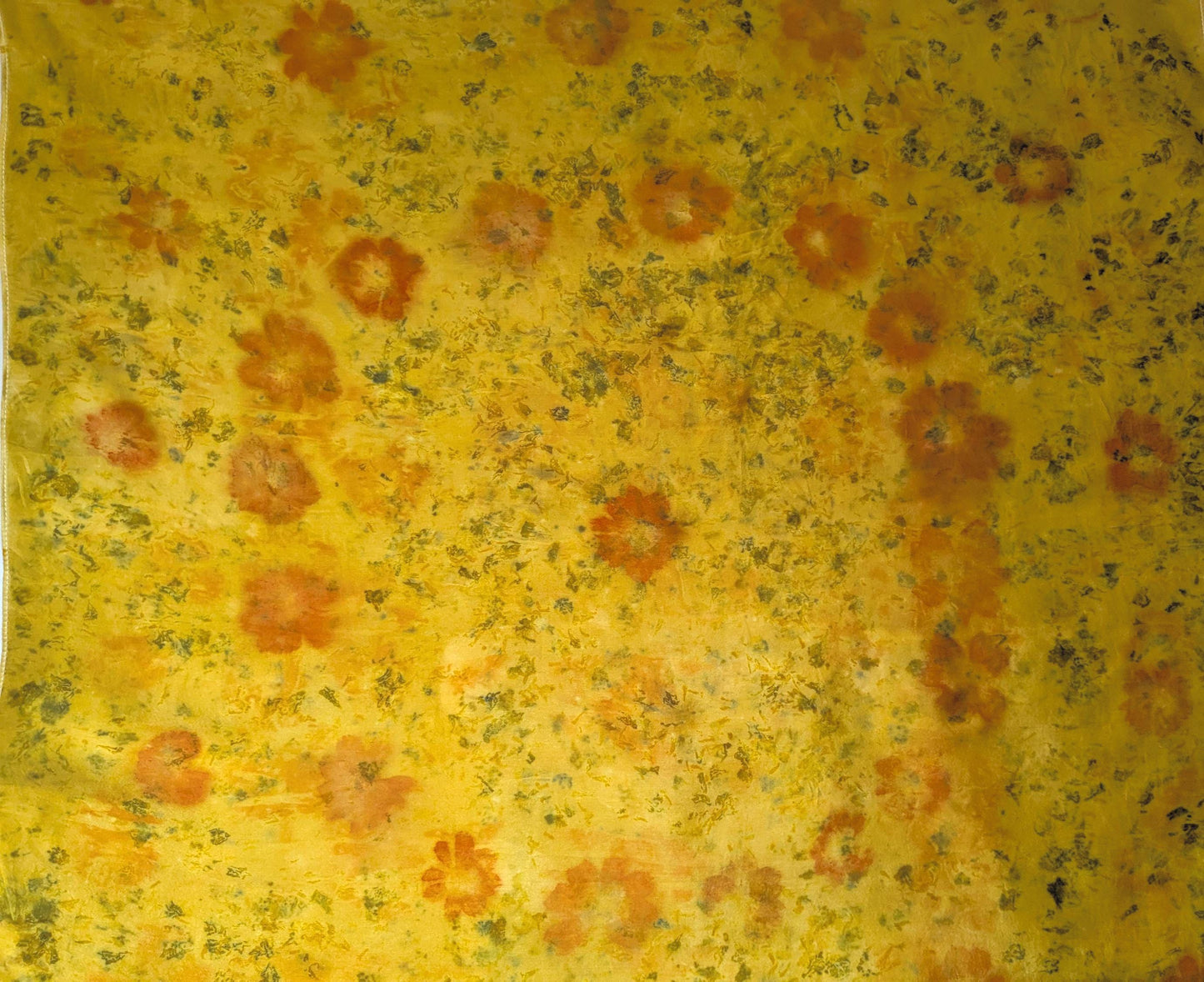 Eco Print Silk Scarf: Cosmos & Marigold Flowers, Boho Style