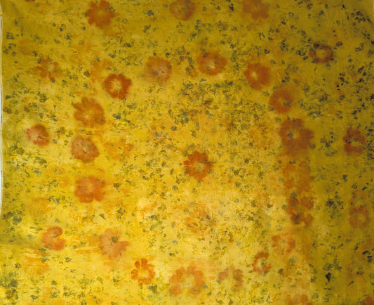 Eco Print Silk Scarf: Cosmos & Marigold Flowers, Boho Style