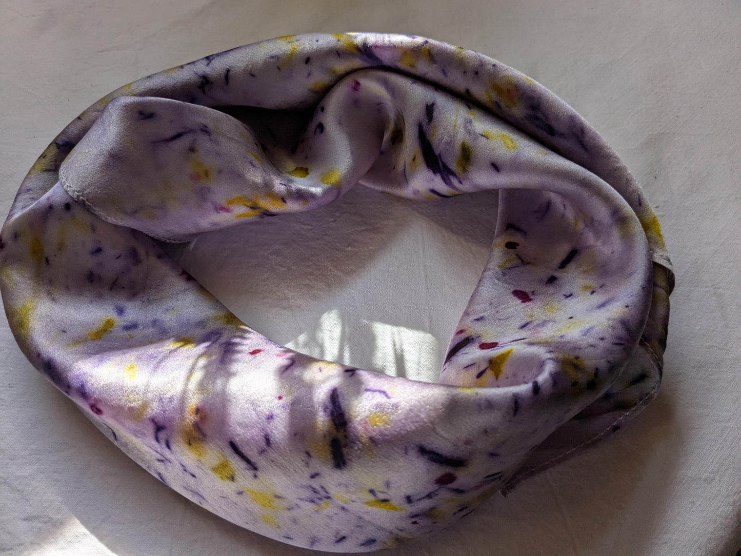 Botanical Eco Print Silk Scarf: Logwood & Marigold Dyed, Handmade in Georgia