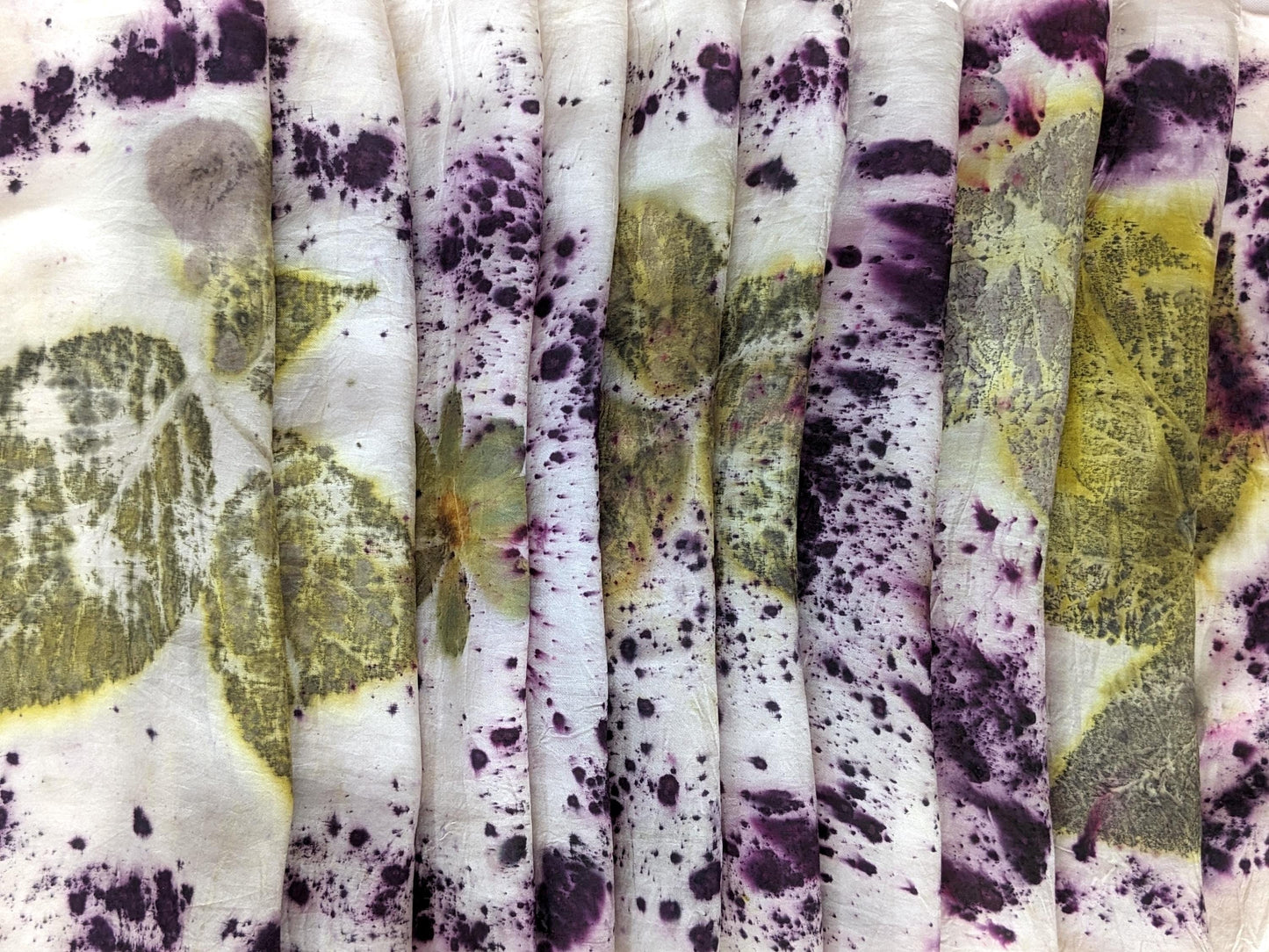 Eco Printed Silk Scarf: Cosmos Flowers, Blackberry Leaves