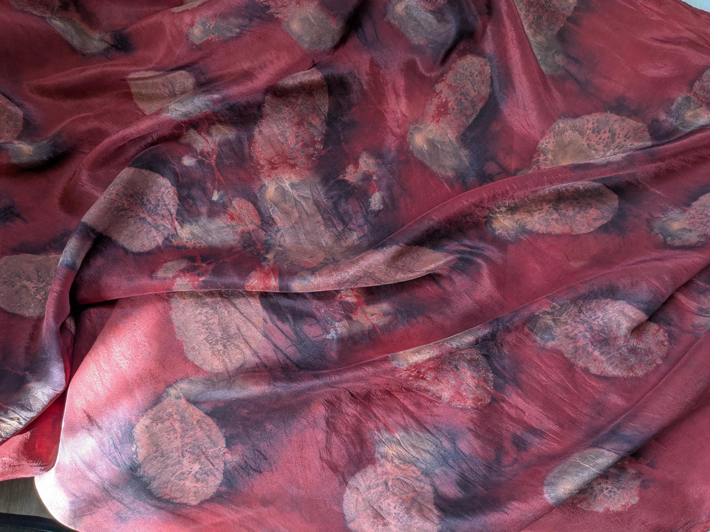 Eco Print Silk Scarf: Madder-Dyed Botanical Design, Handmade in Georgia