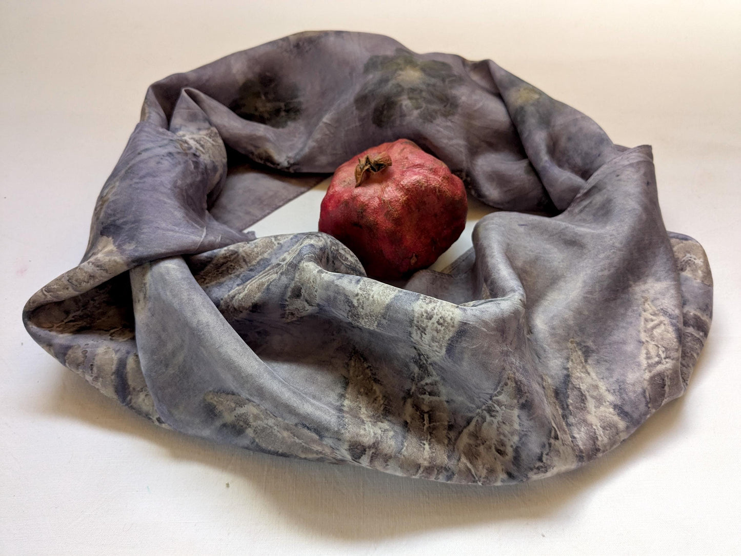 Eco print scarf, Hand-Dyed Silk Scarf – Logwood Bark, Sumac, Cosmos & Smokebush Natural Dye, Eco-Printed