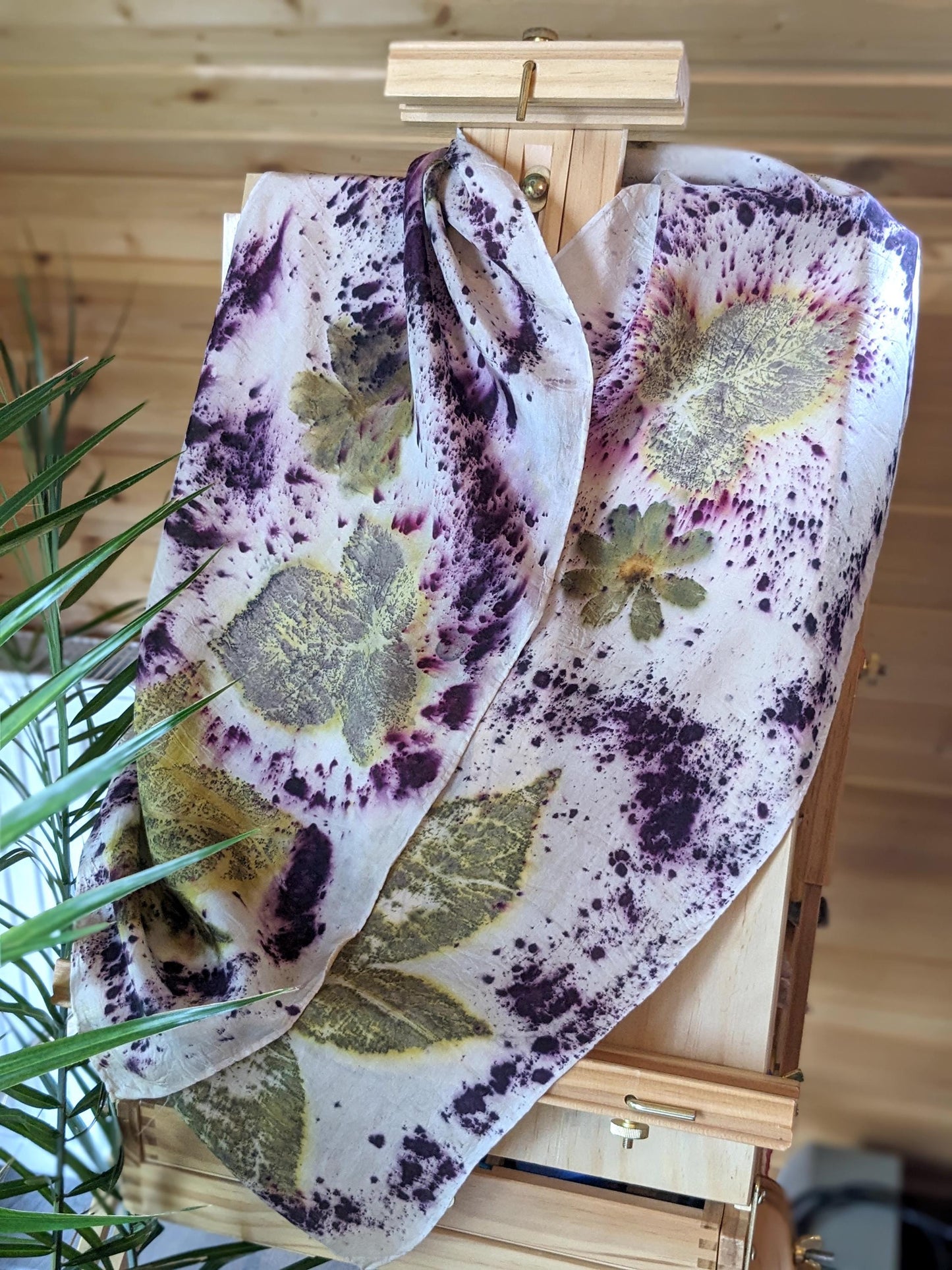 Eco Printed Silk Scarf: Cosmos Flowers, Blackberry Leaves