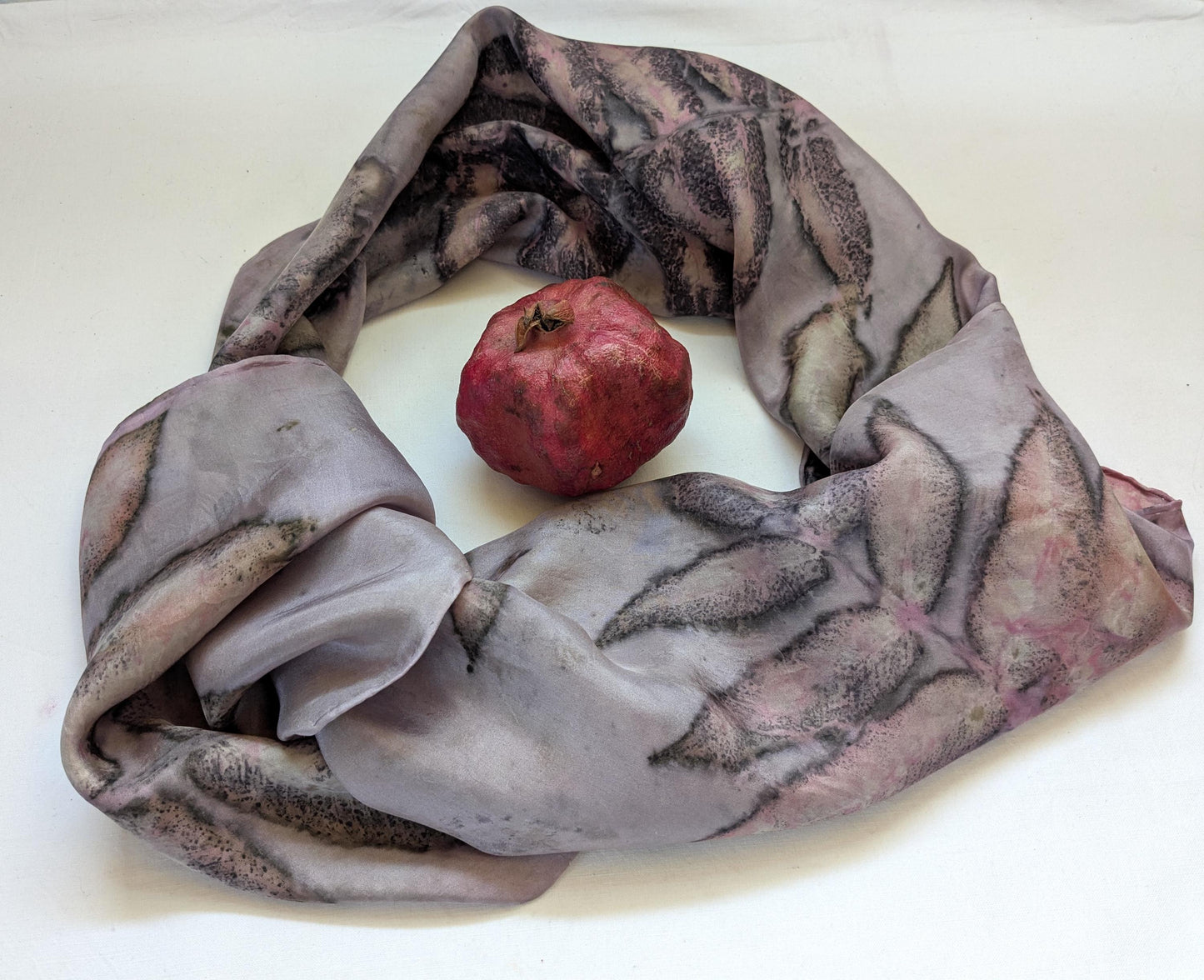 Eco-Printed Silk Scarf: Cochineal & Sumac Leaf Botanical Dye