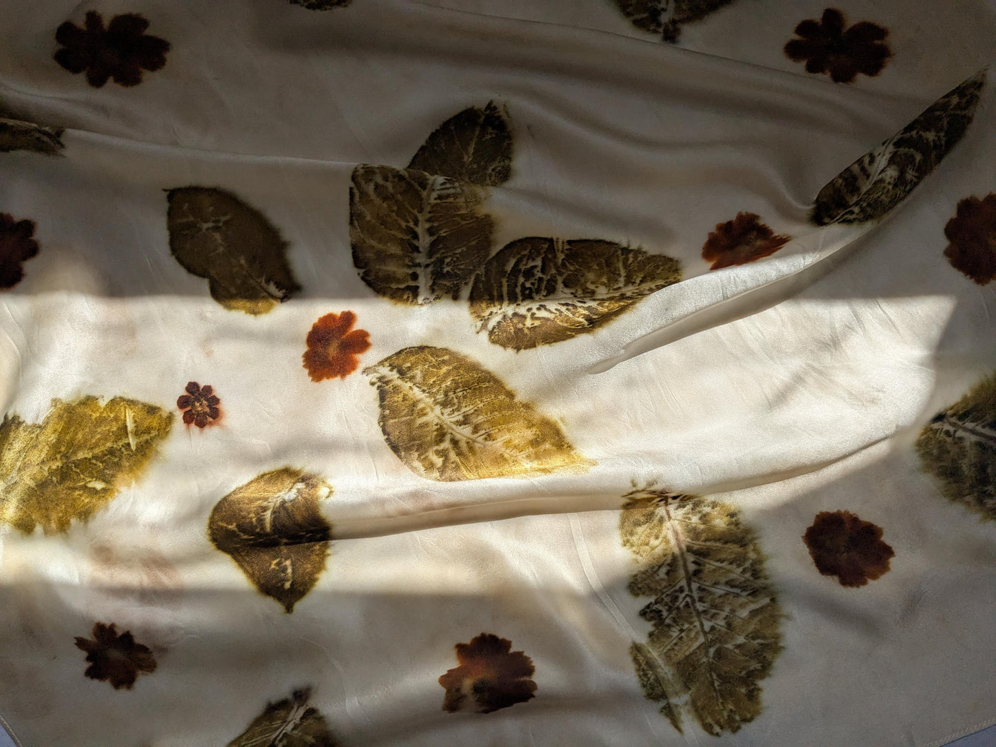 Eco Print Silk Scarf: Botanical Dyed Organic Accessory