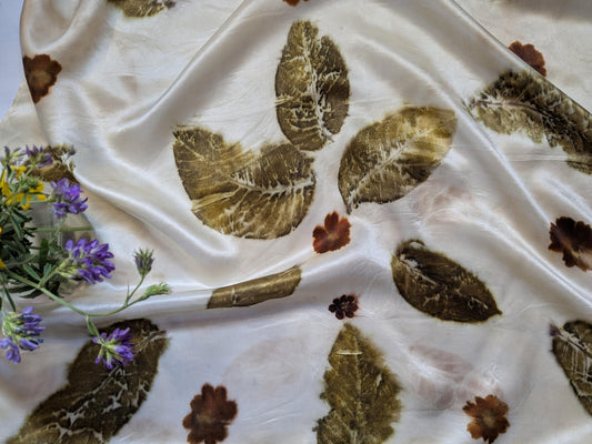 Eco Print Silk Scarf: Botanical Dyed Organic Accessory
